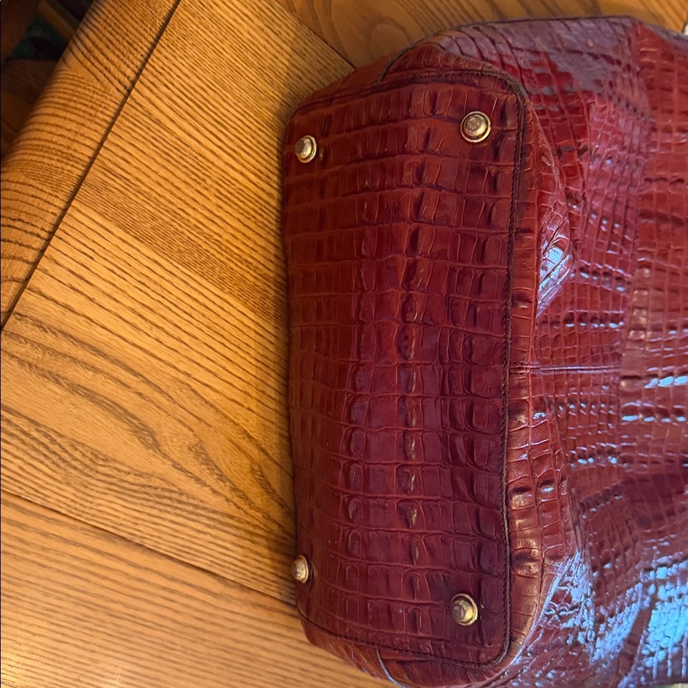Brahmin Tote Bag Croc Embossed Leather Satchel Brown Designer Large Purse - Picture 2 of 8